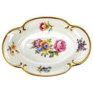 Porcelain Trinket Dish White Gold Germany Decorative Flower